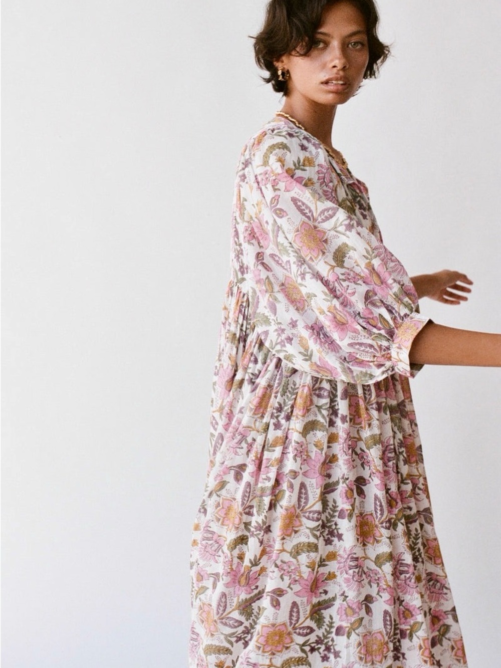 Daughters of India Kyra Maxi Dress Fuchsia Bloom Pink Floral M EUC - Picture 2 of 11
